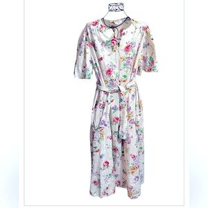 David Brown California Caftan Muumuu Sz M VTG 70s Cottage Dress with Belt